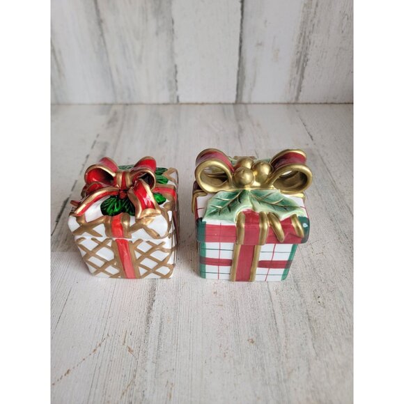 Present candle holder trinket box xmas ceramic set decor gift - Picture 2 of 5